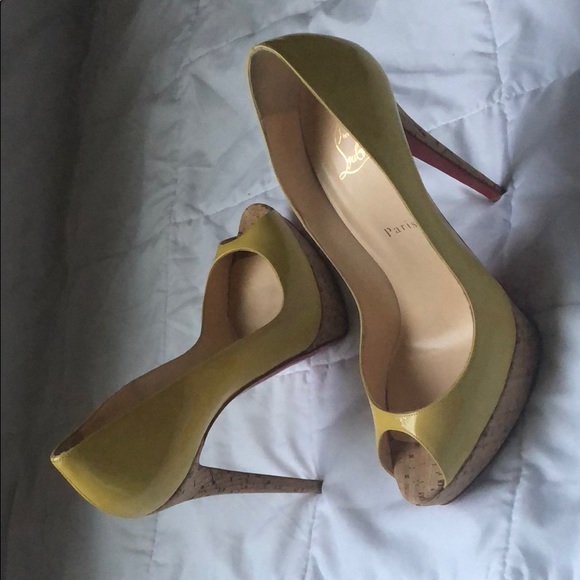 Christian Louboutin Yellow Peep Toe Cork 40.5 - Picture 3 of 7